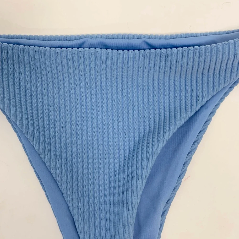 Frankie’s Bikinis Blue Sky Ribbed Side Tie Bottoms Sz L